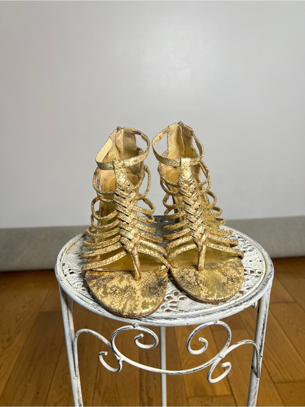 Apostrophe Metallic Gold Strappy Heels